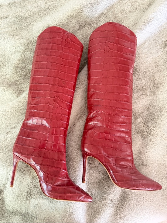 SCHUTZ Shoes - SCHUTZ Red Croc-Embossed Knee-High Stiletto Boots